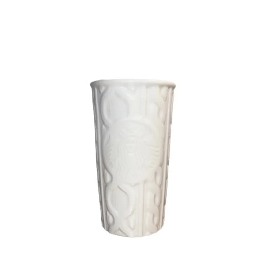 Starbucks 2016 White Textured Cable Knit Siren Ceramic Mug Tumbler 10 oz